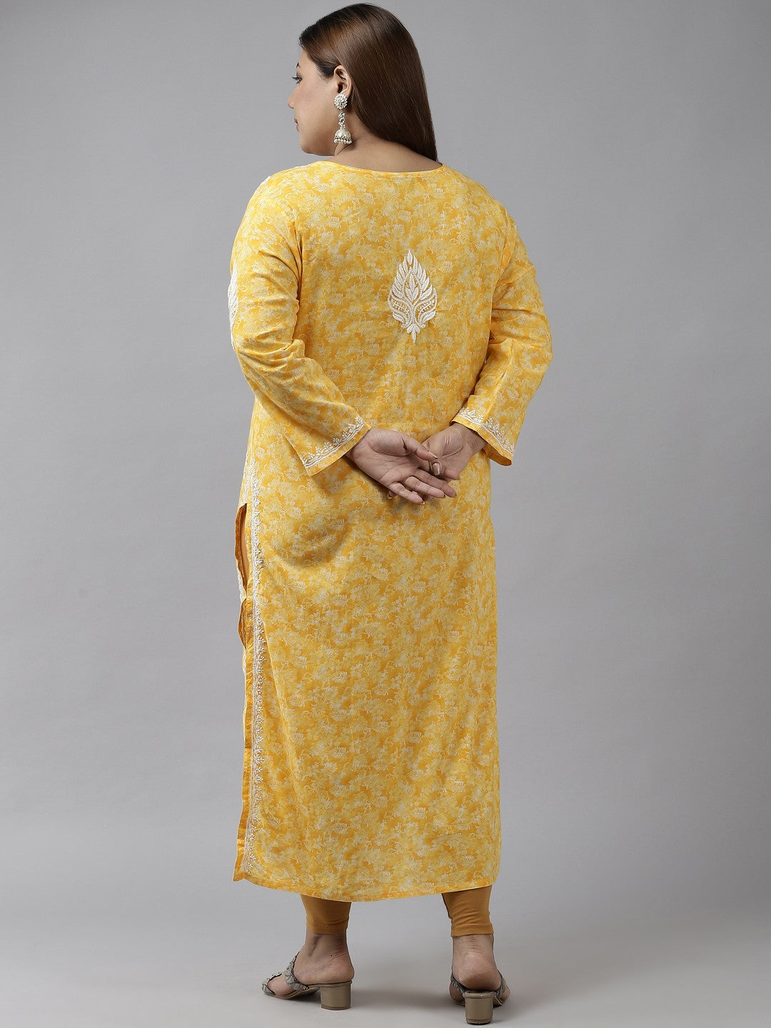 Royal Yellow Cotton Chikankari Straight Kurti
