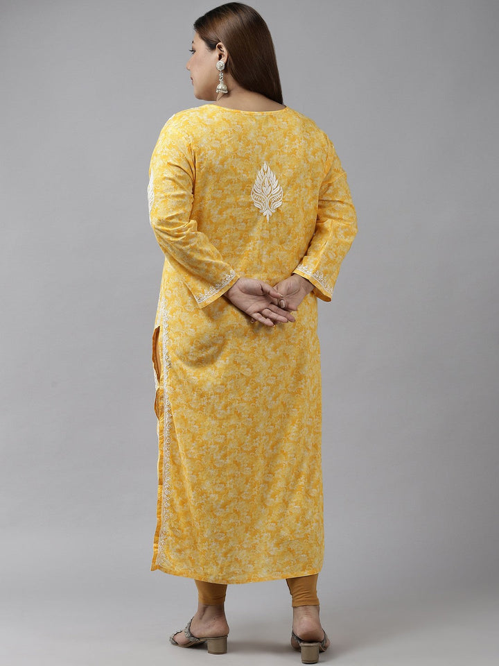 Royal Yellow Cotton Chikankari Straight Kurti