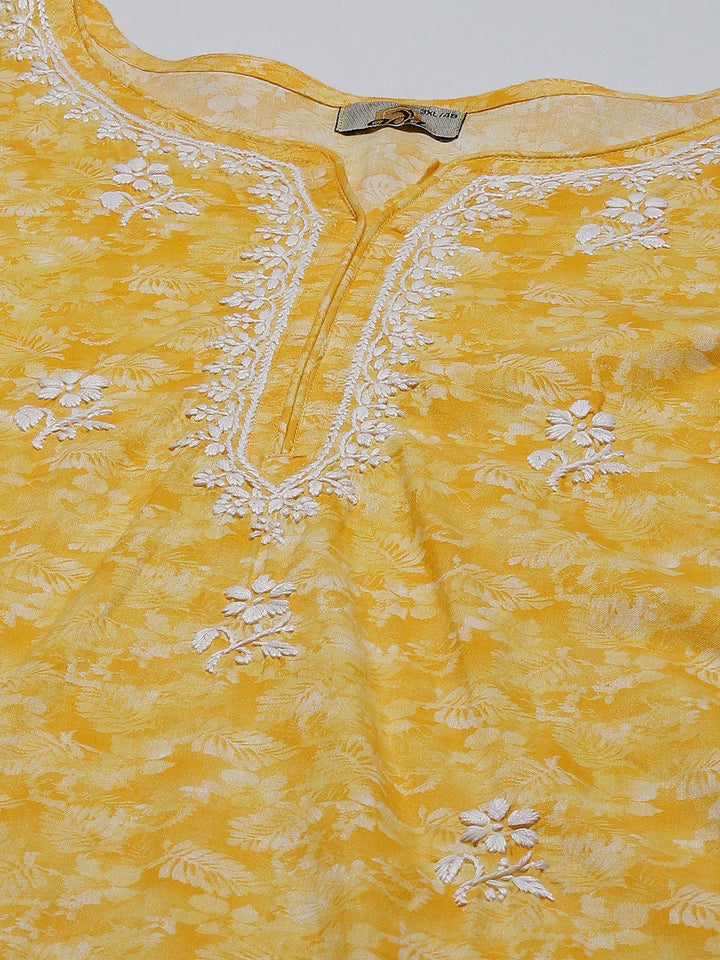 Royal Yellow Cotton Chikankari Straight Kurti