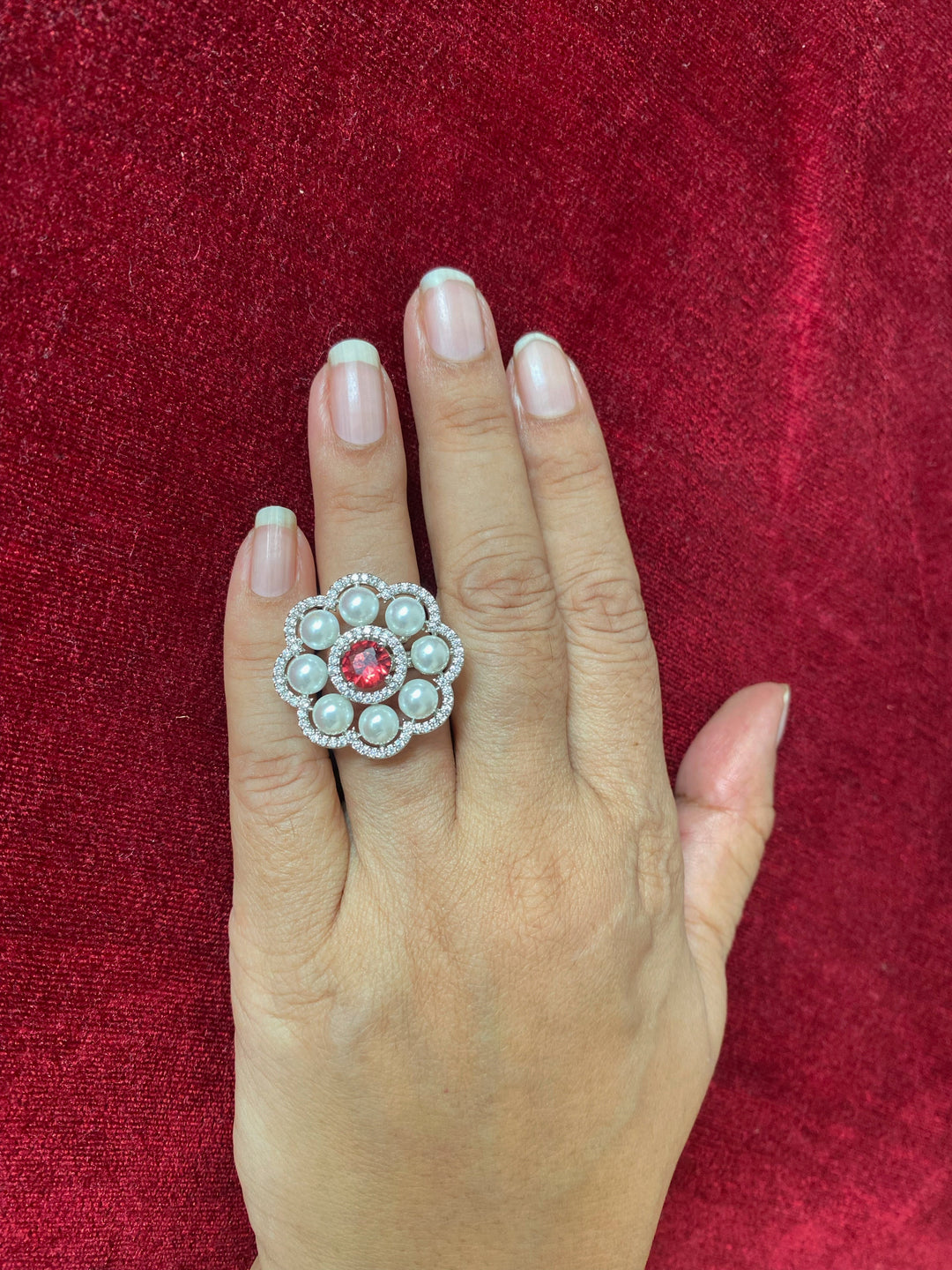 Ruby Ad Pearl Ethnic Finger Ring