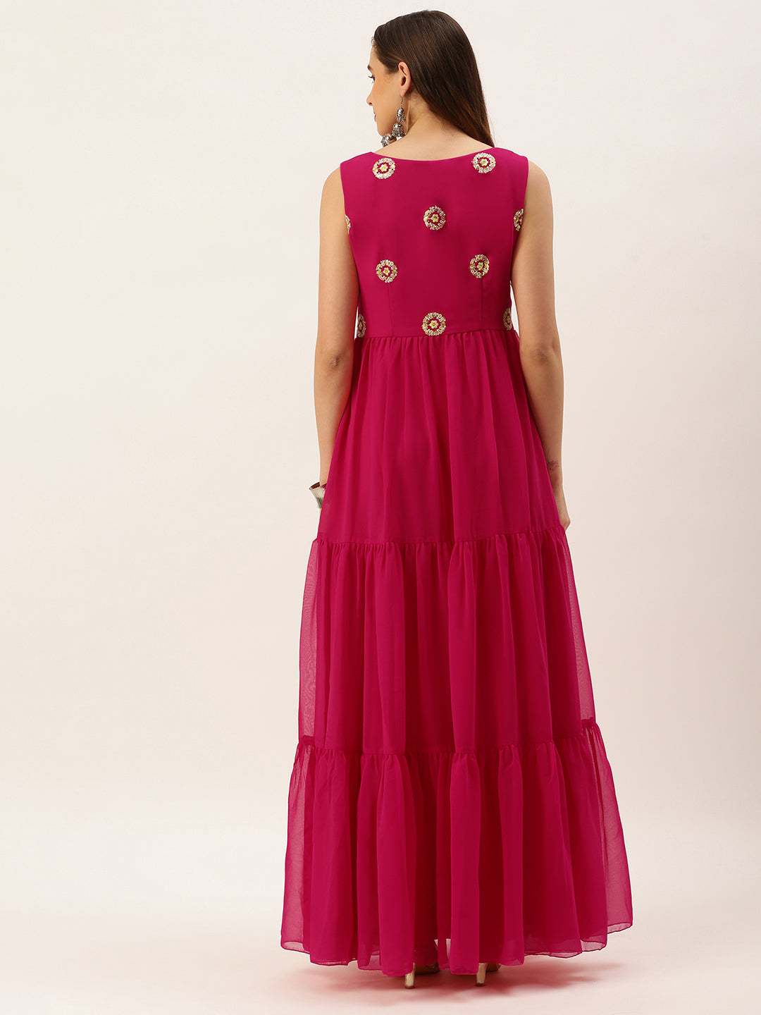 Ruby Pink Georgette Embroidered Dress