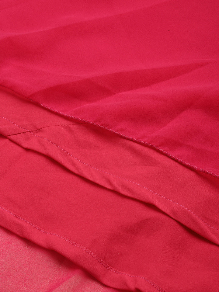 Ruby Pink Georgette Saree-Drape Style Lehenga Set