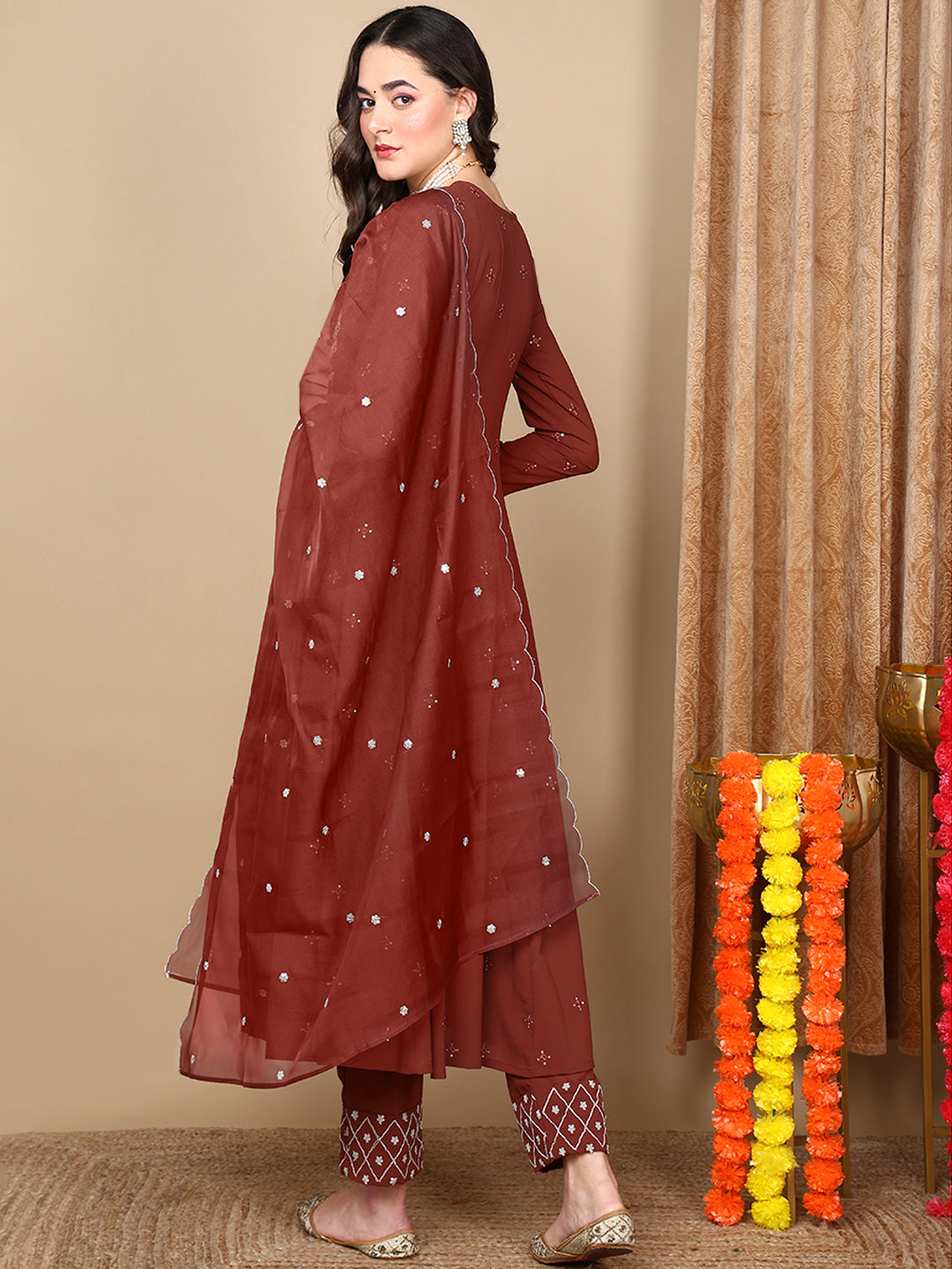 ZERESOUQ-Rust-Georgette-Solid-Yoke-Design-Anarkali-Kurta-Trouser-With-Dupatta