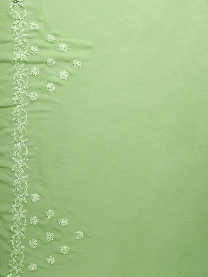 Green Poly Georgette Embroidered Chikankari Saree