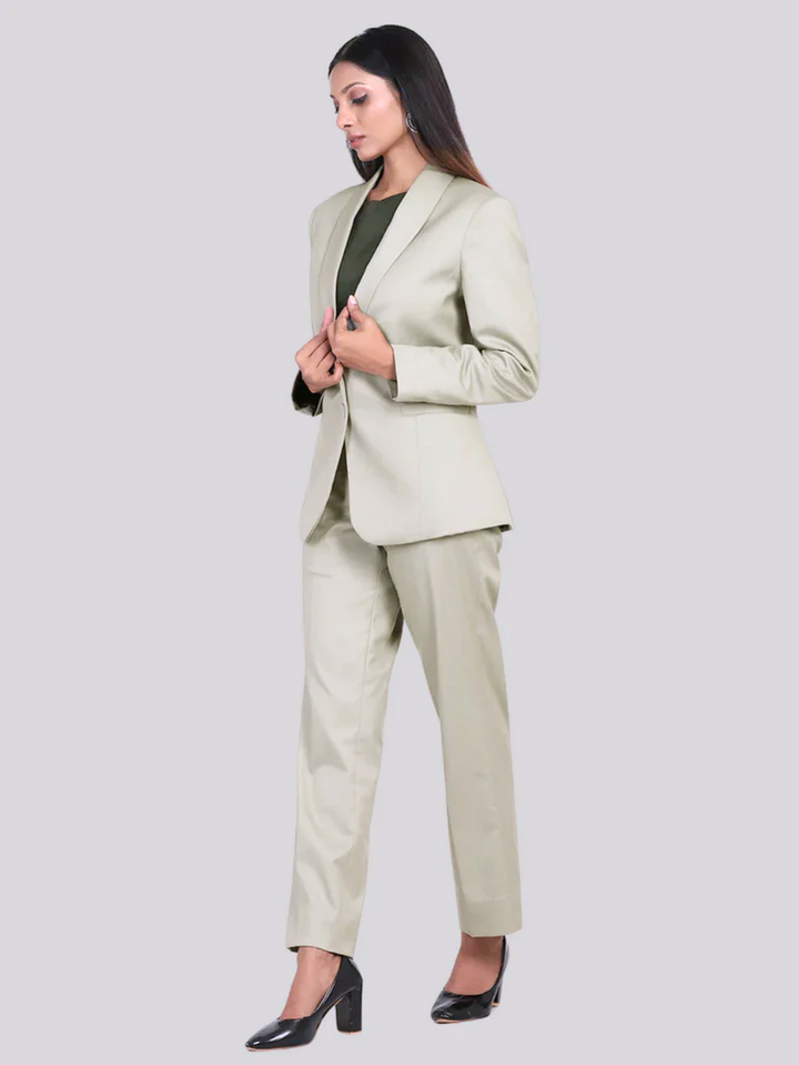 Sage Green Polyester Poly Cotton Pant Suit