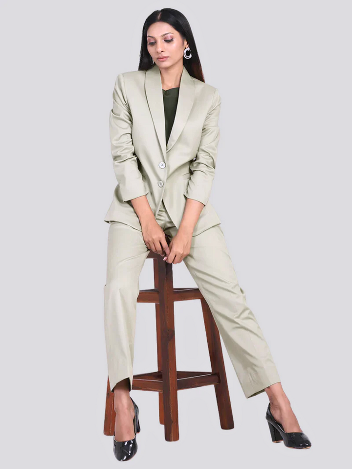Sage Green Polyester Poly Cotton Pant Suit