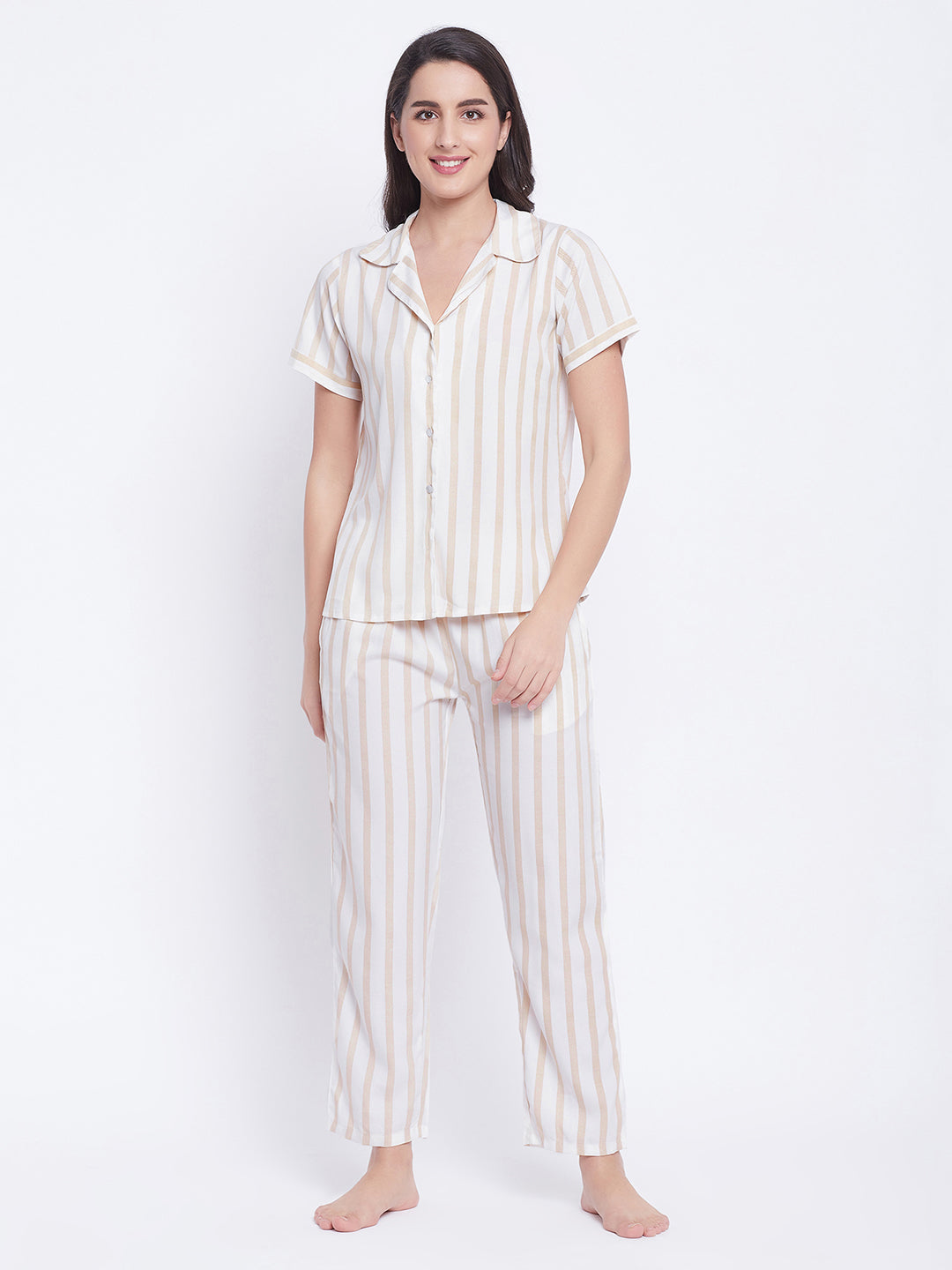 Sassy-Stripes-Shirt-&-Pyjama-Set-In-White