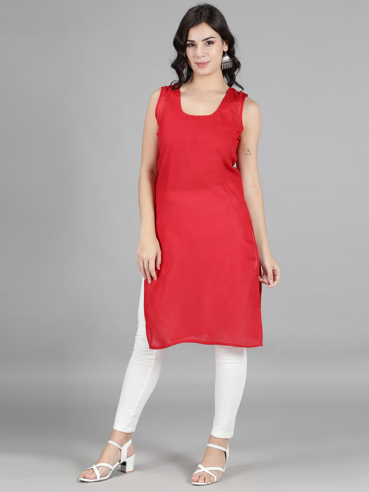 Scarlet-Red-Georgette-Chikan-Kurta-with-Slip