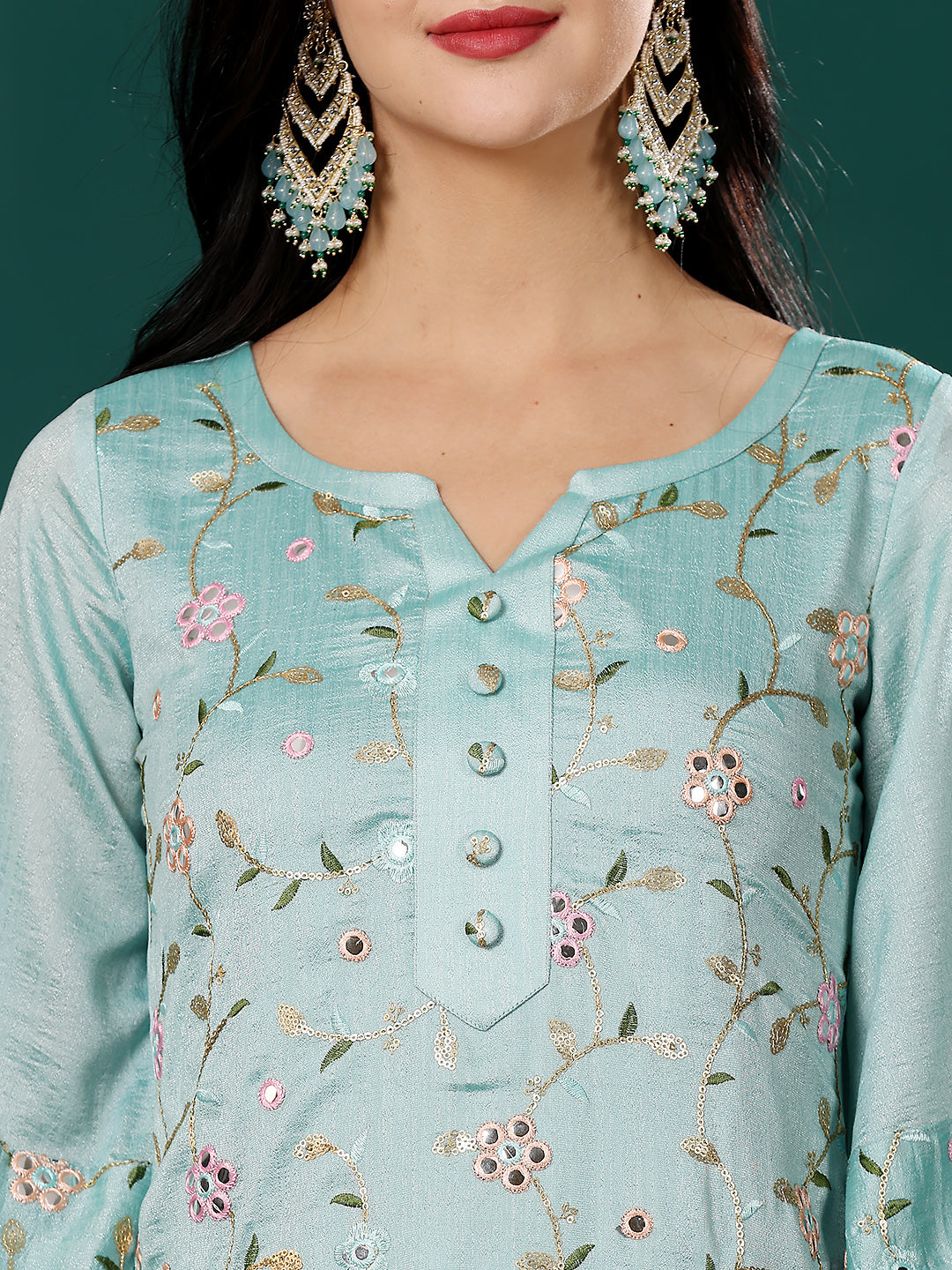 Sea-Green-Art-Silk-Embroidered-Straight-Suit