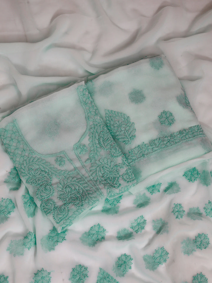 Sea Green Chikankari Unstitched Kurta Suit Material