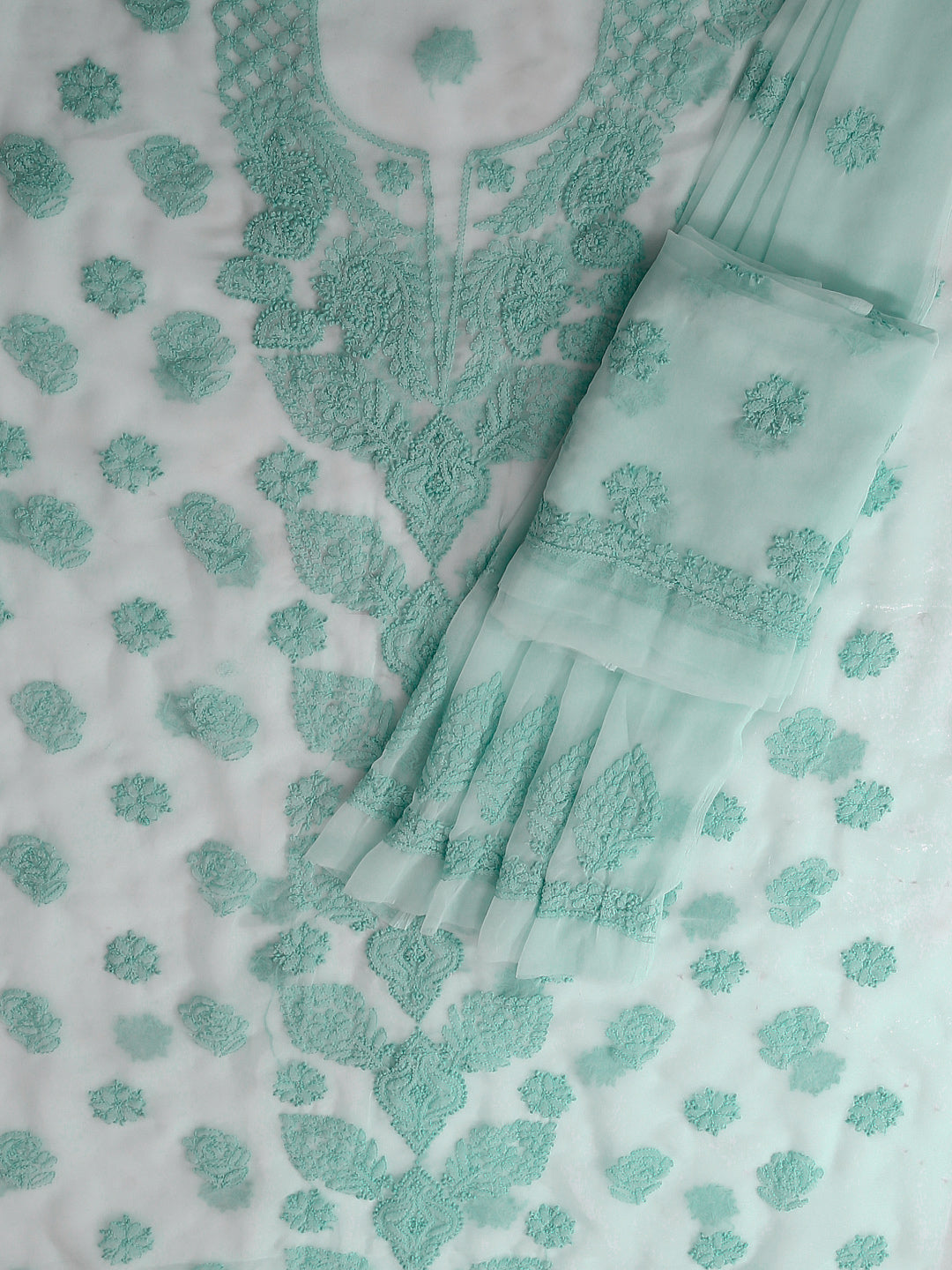 Sea Green Chikankari Unstitched Kurta Suit Material