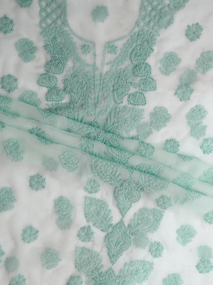 Sea Green Chikankari Unstitched Kurta Suit Material