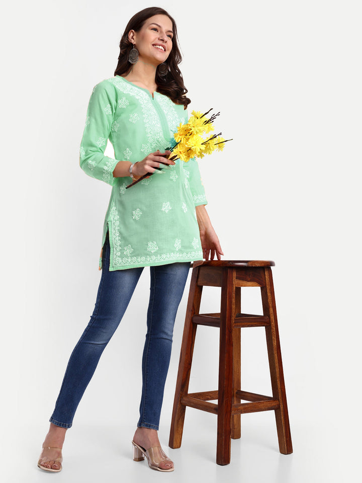 Sea Green Cotton Chikankari Tunic Kurti