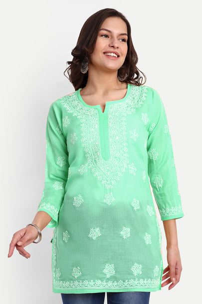 Sea Green Cotton Chikankari Tunic Kurti