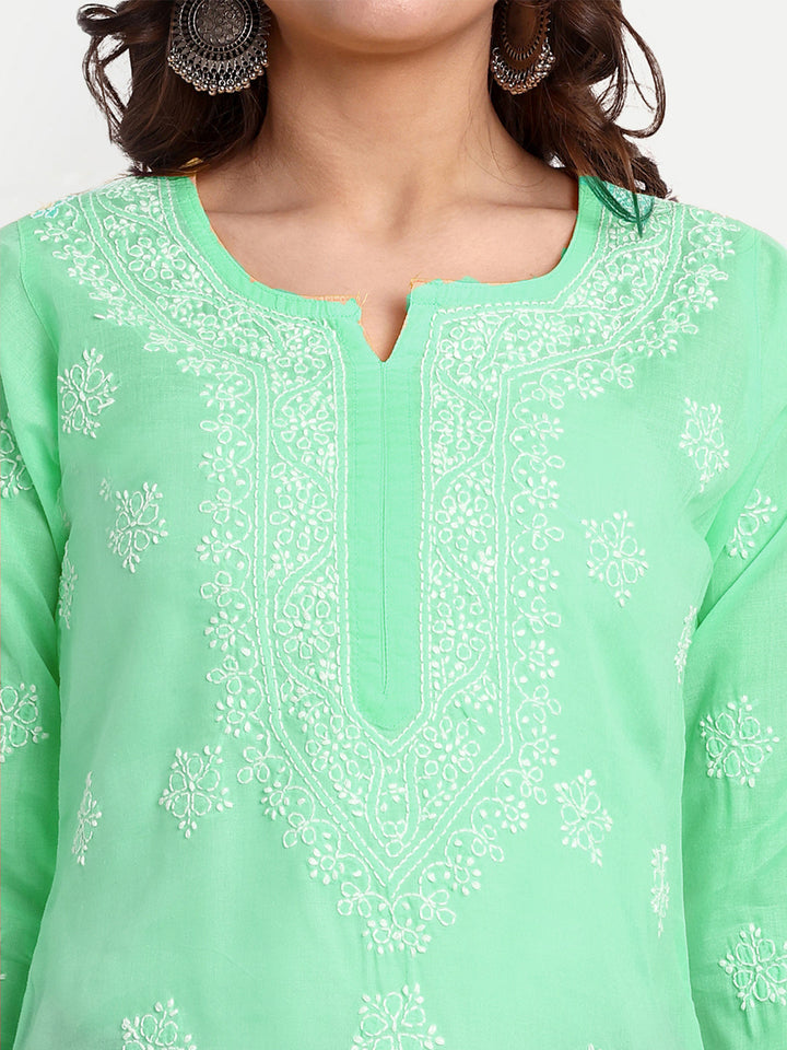 Sea Green Cotton Chikankari Tunic Kurti