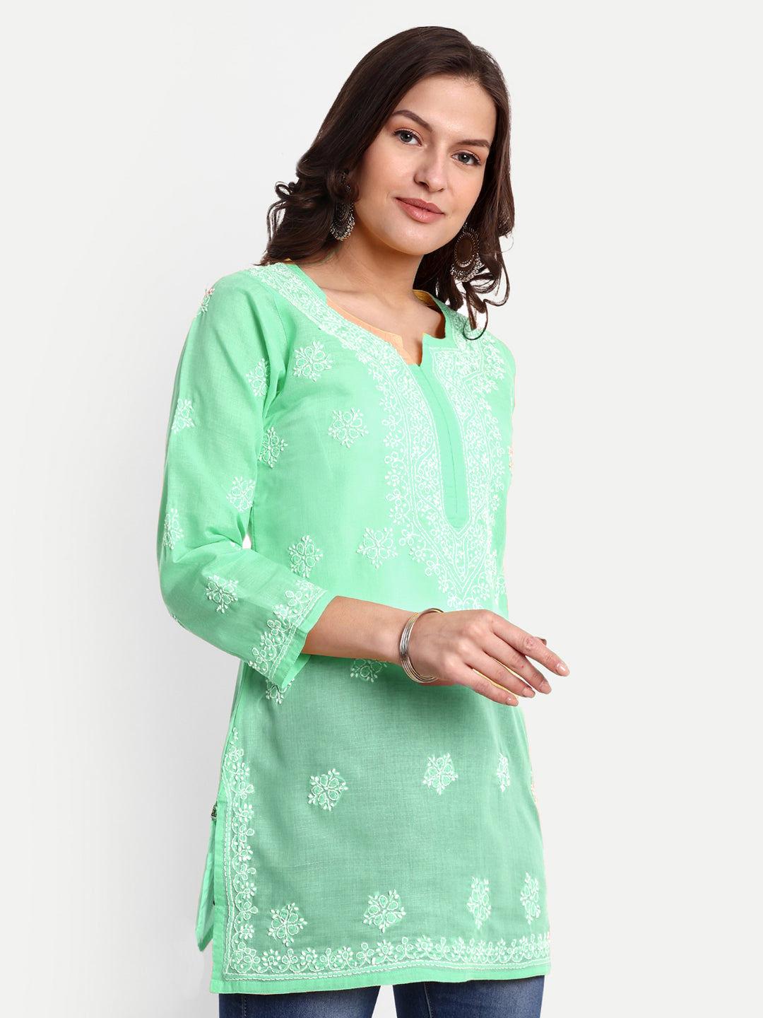 Sea Green Cotton Chikankari Tunic Kurti