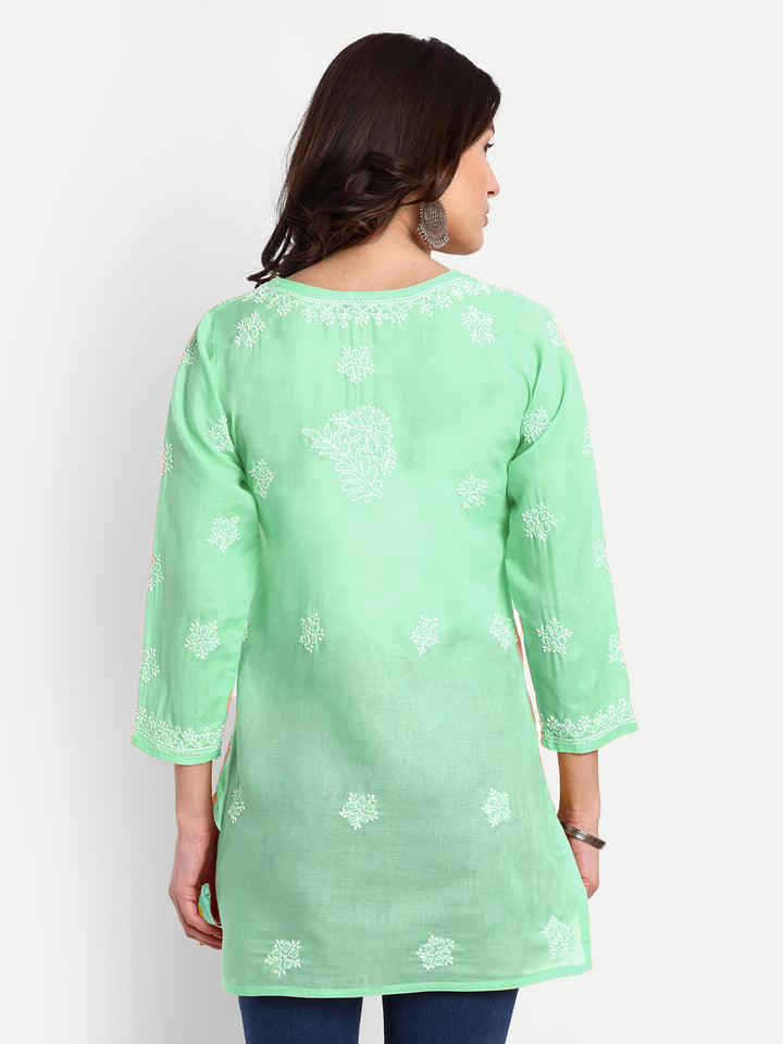 Sea Green Cotton Chikankari Tunic Kurti