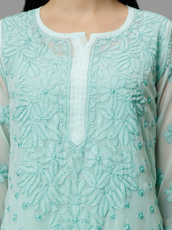 Sea-Green-Georgette-Embroidered-Chikankari-Kurta-with-Slip