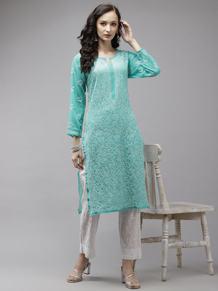 Sea-Green-Georgette-Lucknow-Chikan-Kurta-Set