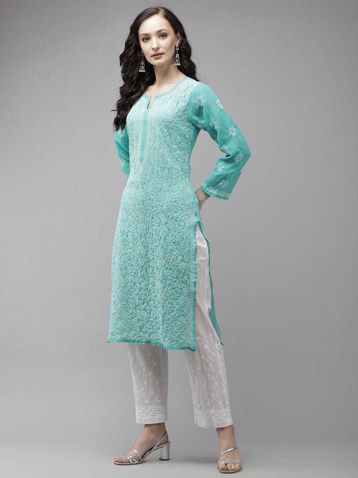 Sea-Green-Georgette-Lucknow-Chikan-Kurta-Set