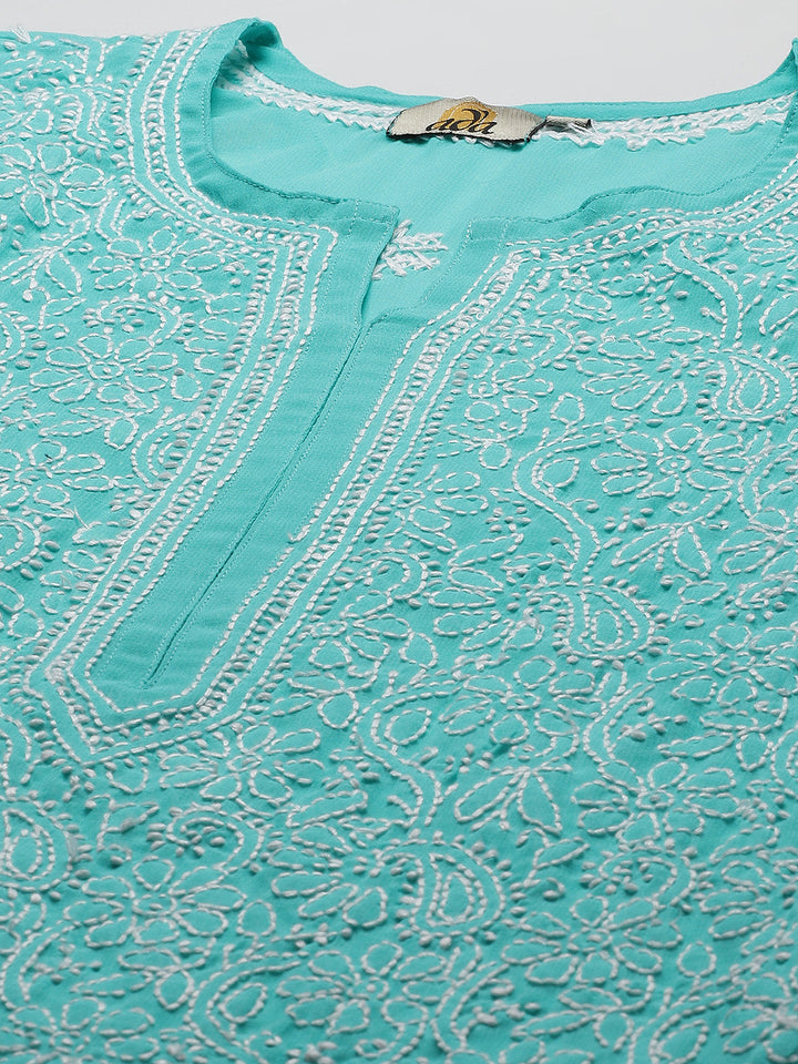 Sea-Green-Georgette-Lucknow-Chikan-Kurta-Set