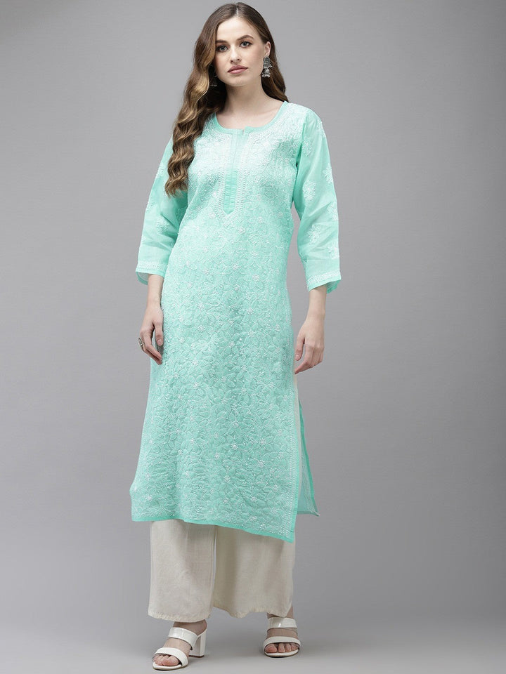 Sea-Green-Hand-Embroidered-Chikankari-Kurta