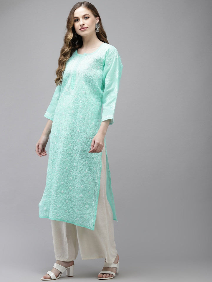 Sea-Green-Hand-Embroidered-Chikankari-Kurta