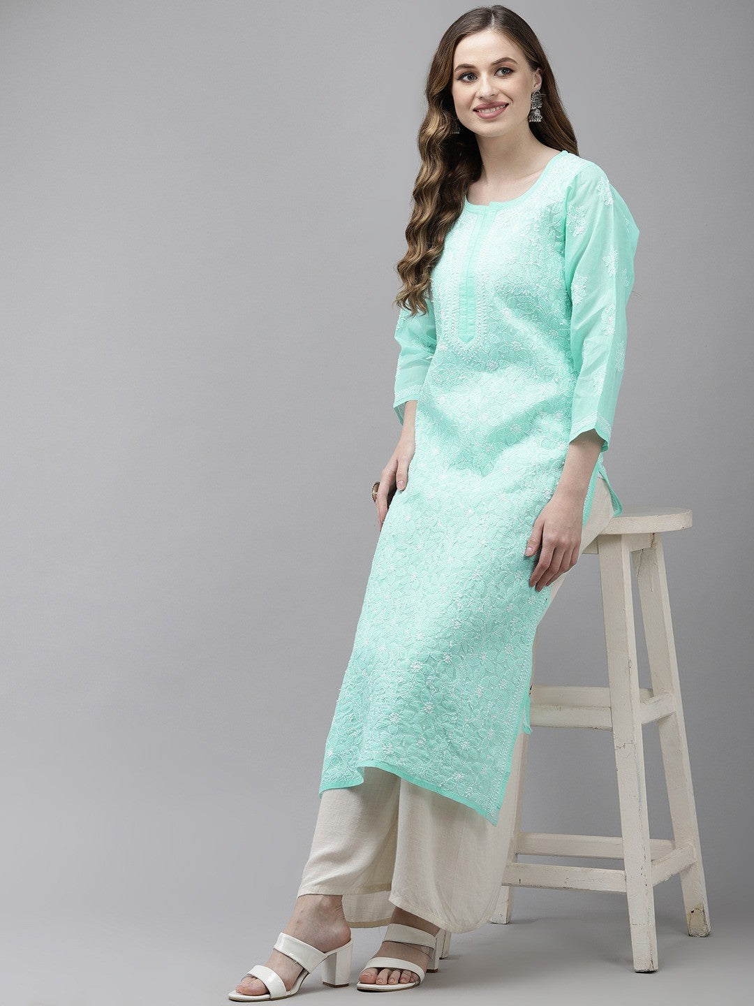 Sea-Green-Hand-Embroidered-Chikankari-Kurta