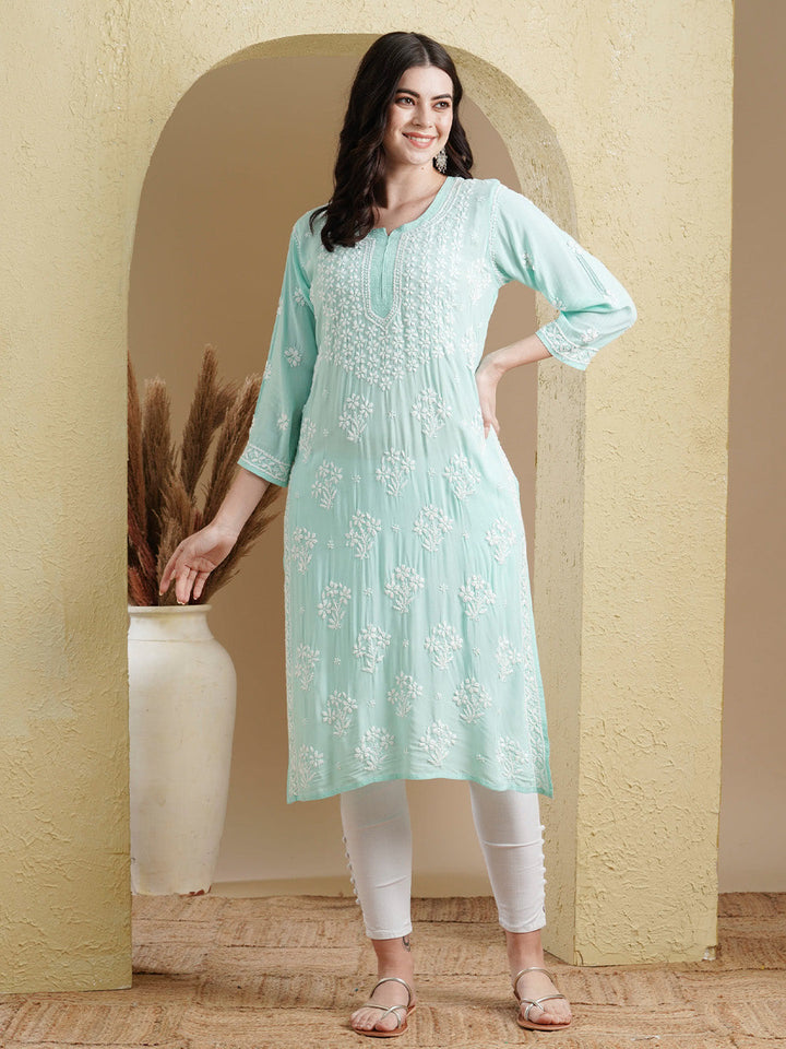 Sea Green Modal Artisan Embroidered Chikankari Kurta