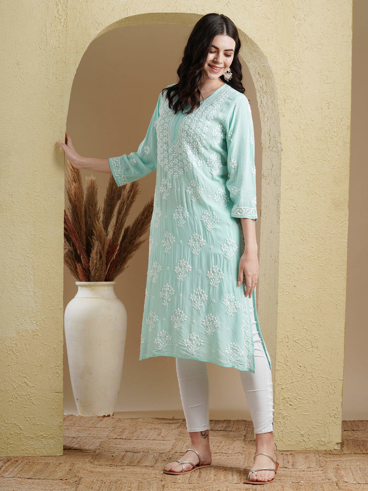 Sea Green Modal Artisan Embroidered Chikankari Kurta