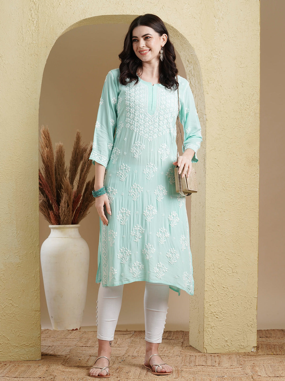 Sea Green Modal Artisan Embroidered Chikankari Kurta