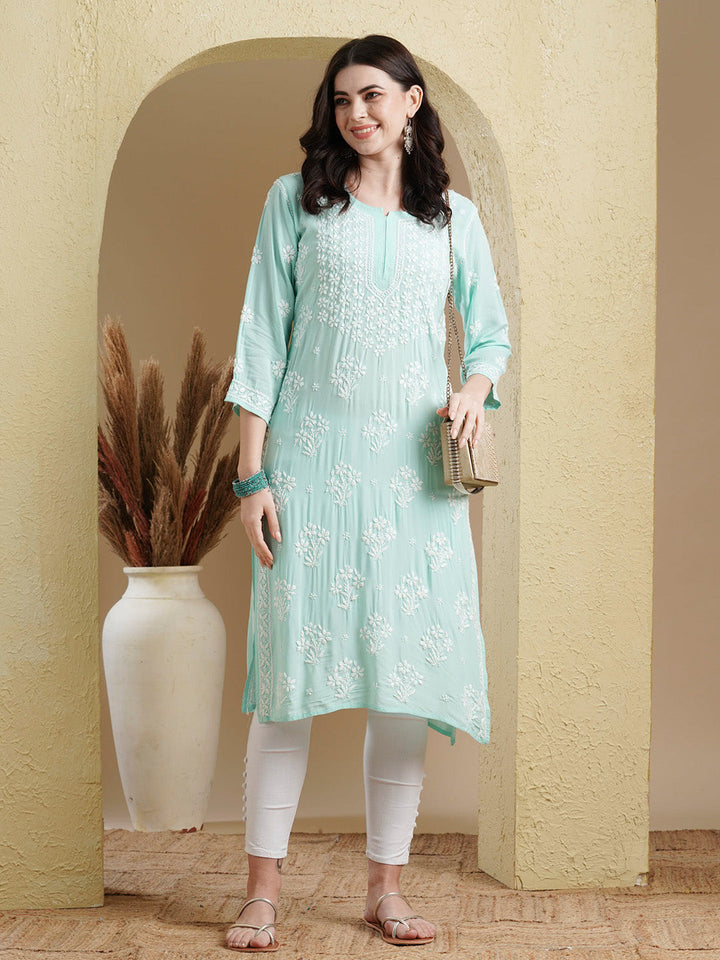 Sea Green Modal Artisan Embroidered Chikankari Kurta