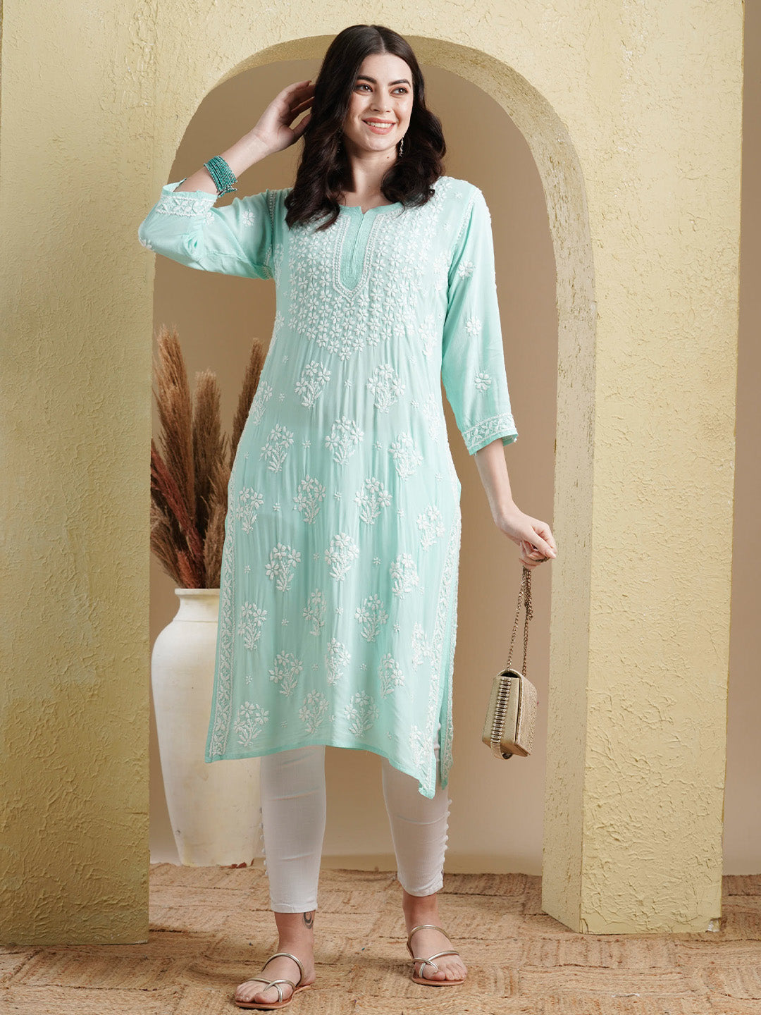 Sea Green Modal Artisan Embroidered Chikankari Kurta