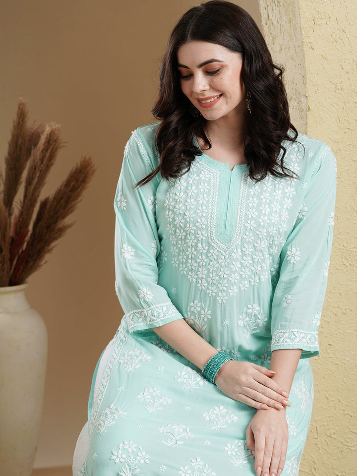Sea Green Modal Artisan Embroidered Chikankari Kurta