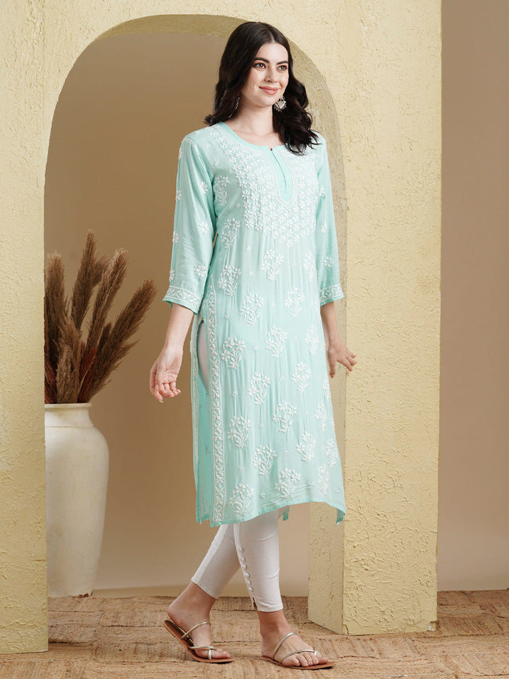 Sea Green Modal Artisan Embroidered Chikankari Kurta