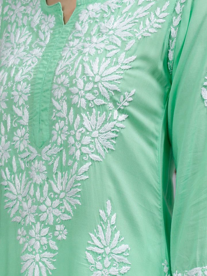 Sea-Green-Modal-Hand-Embroidered-Chikankari-Kurti