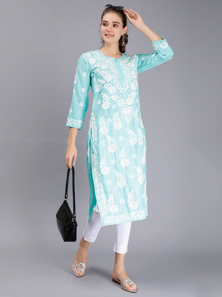 Sea Green Muslin Handwoven Chikankari Kurti