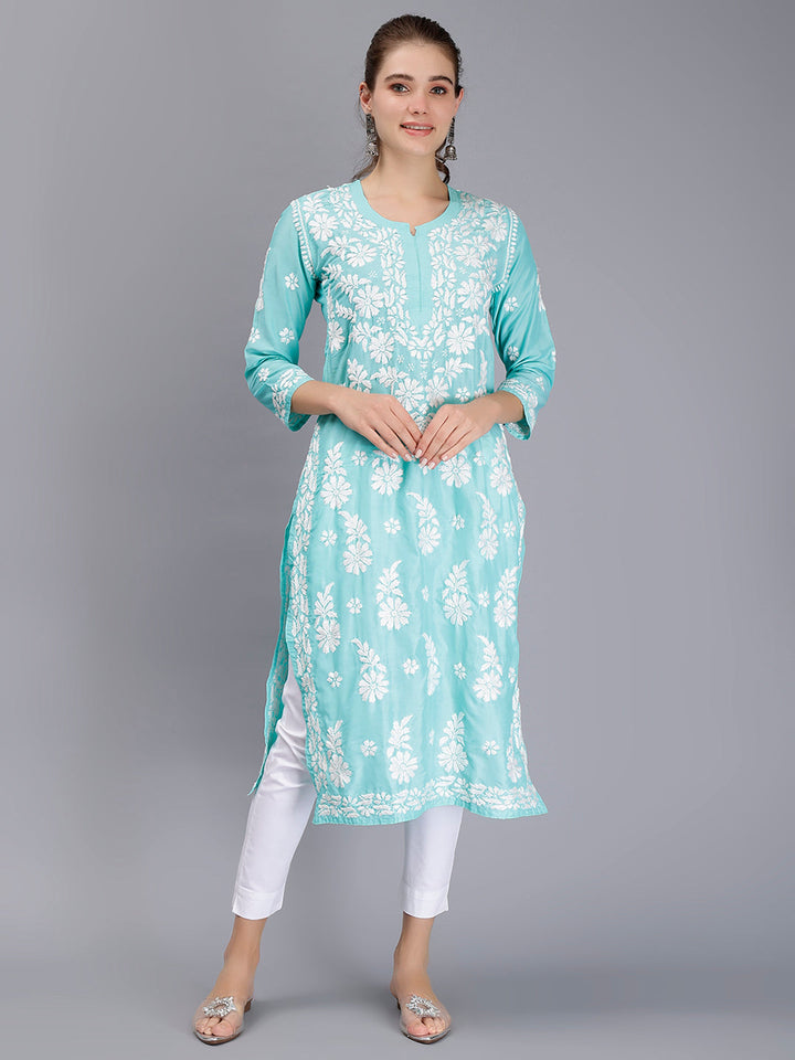 Sea Green Muslin Handwoven Chikankari Kurti