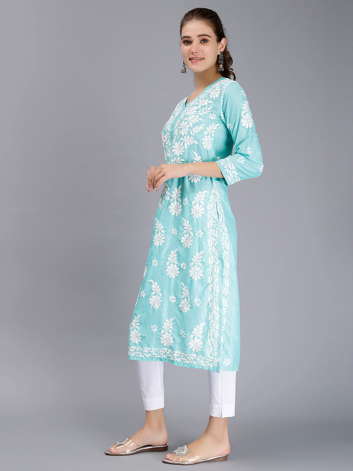 Sea Green Muslin Handwoven Chikankari Kurti