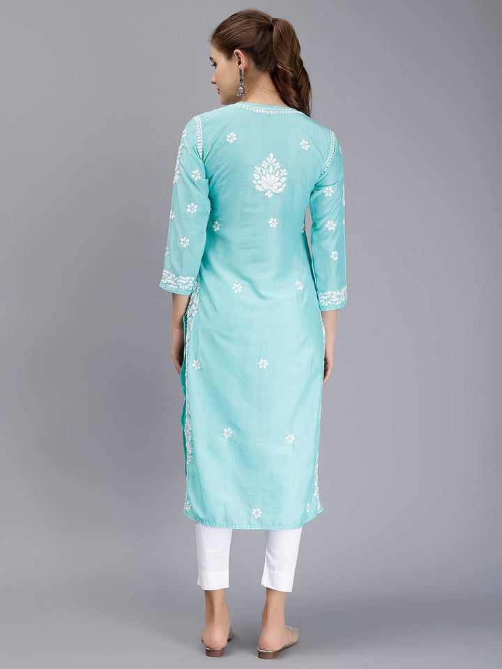 Sea Green Muslin Handwoven Chikankari Kurti