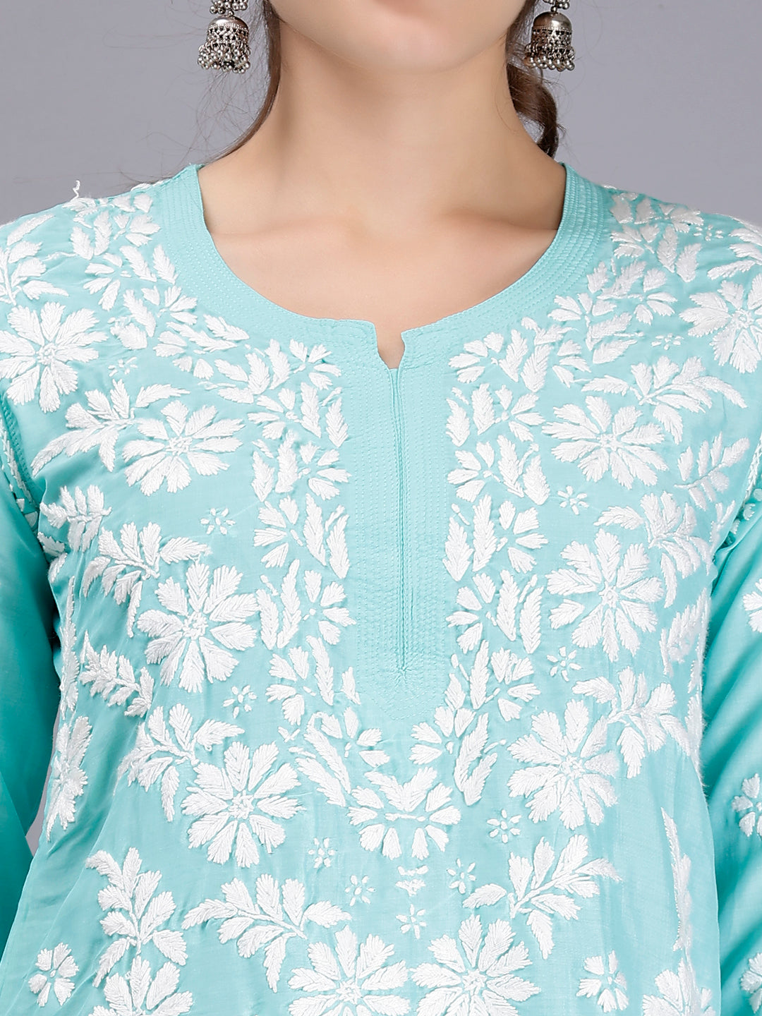 Sea Green Muslin Handwoven Chikankari Kurti