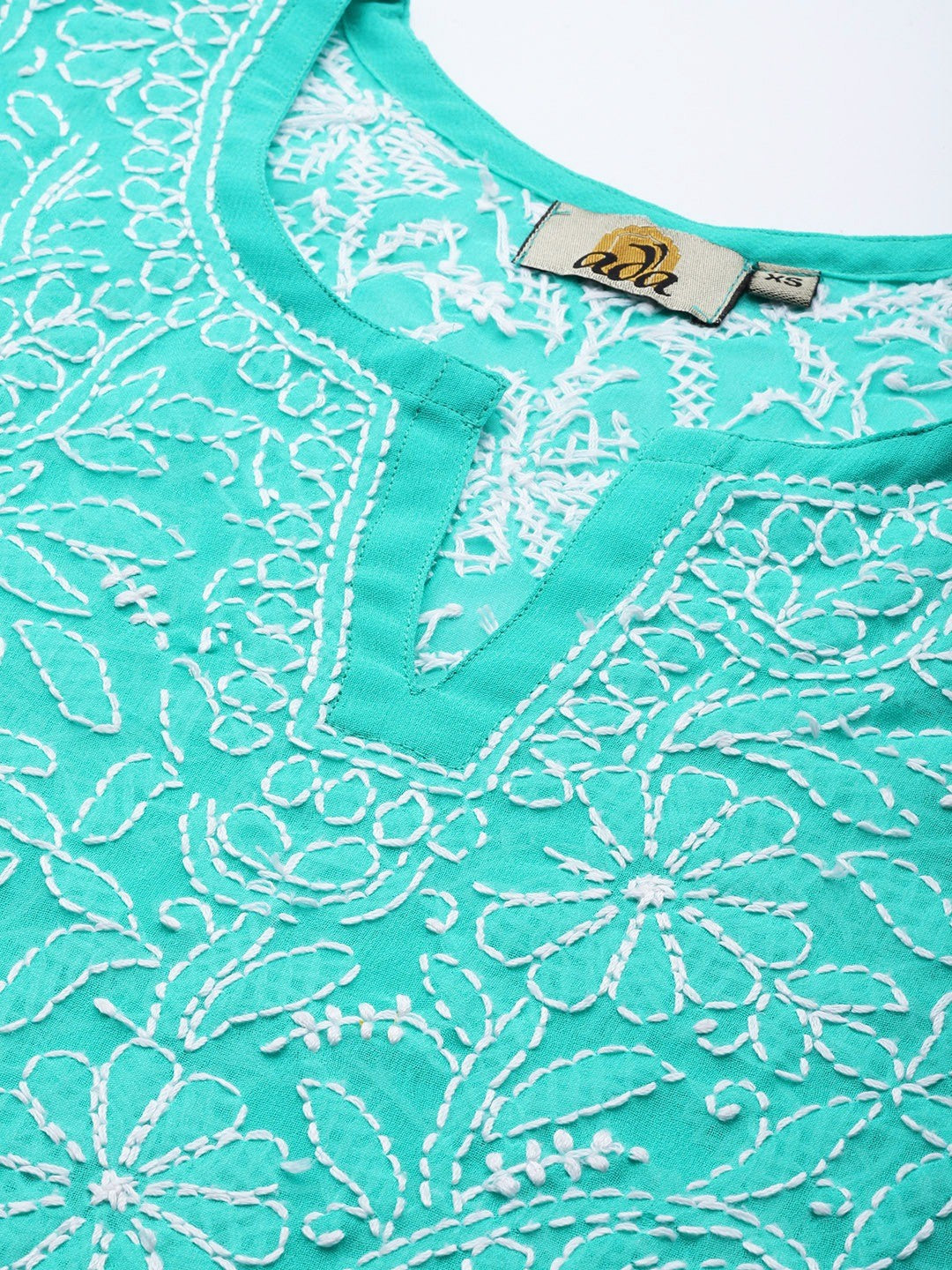 Sea Green Straight Chikan Kurti Only