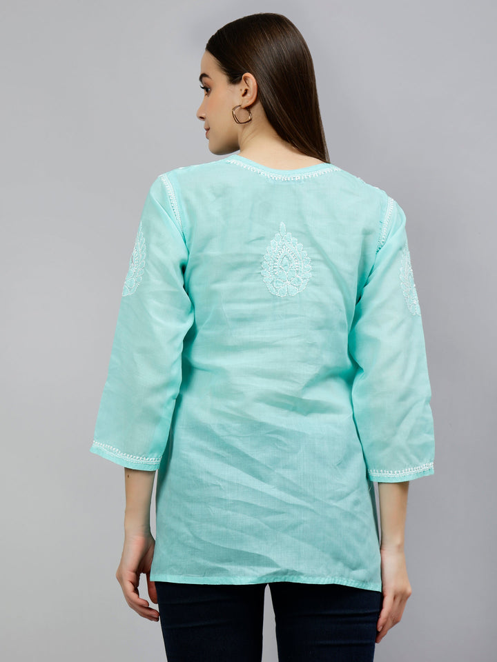 Sea Green Terivoil Cotton Embroidered Chikankari Tunic