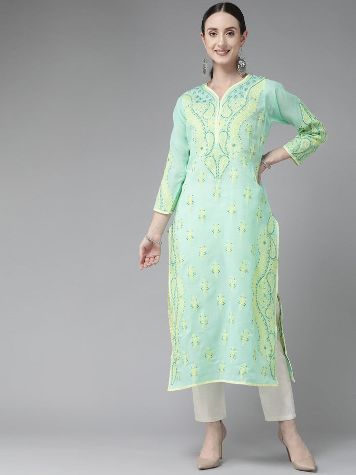 Sea-Green-Cotton-Lucknow-Chikan-Kurta