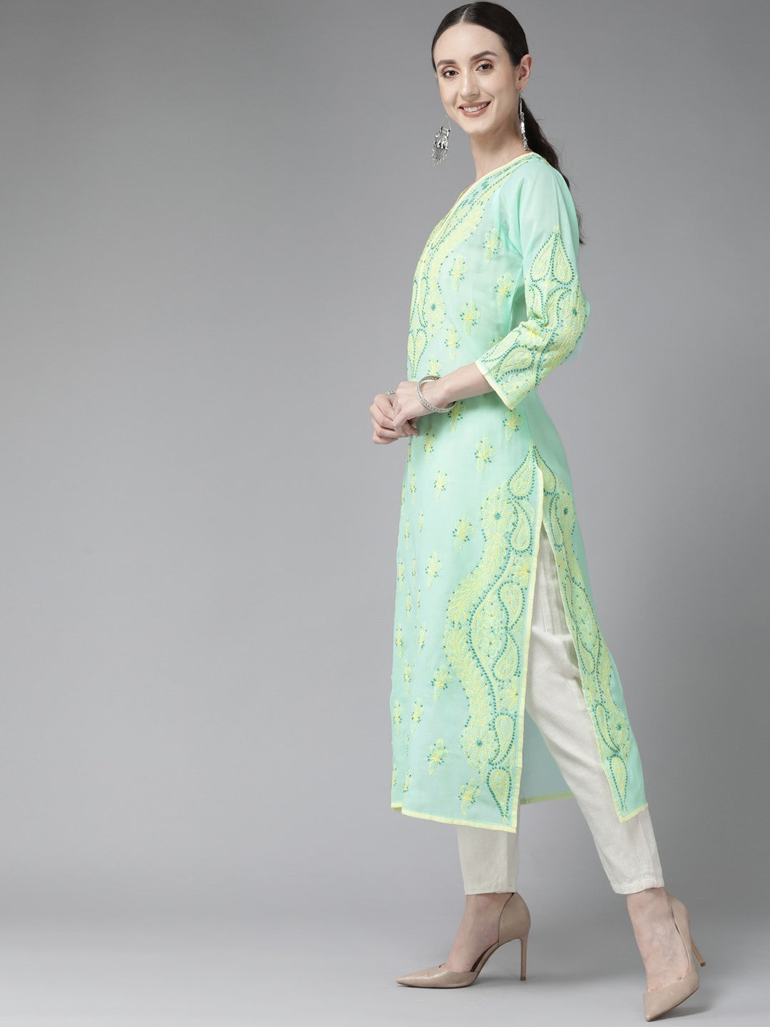 Sea-Green-Cotton-Lucknow-Chikan-Kurta