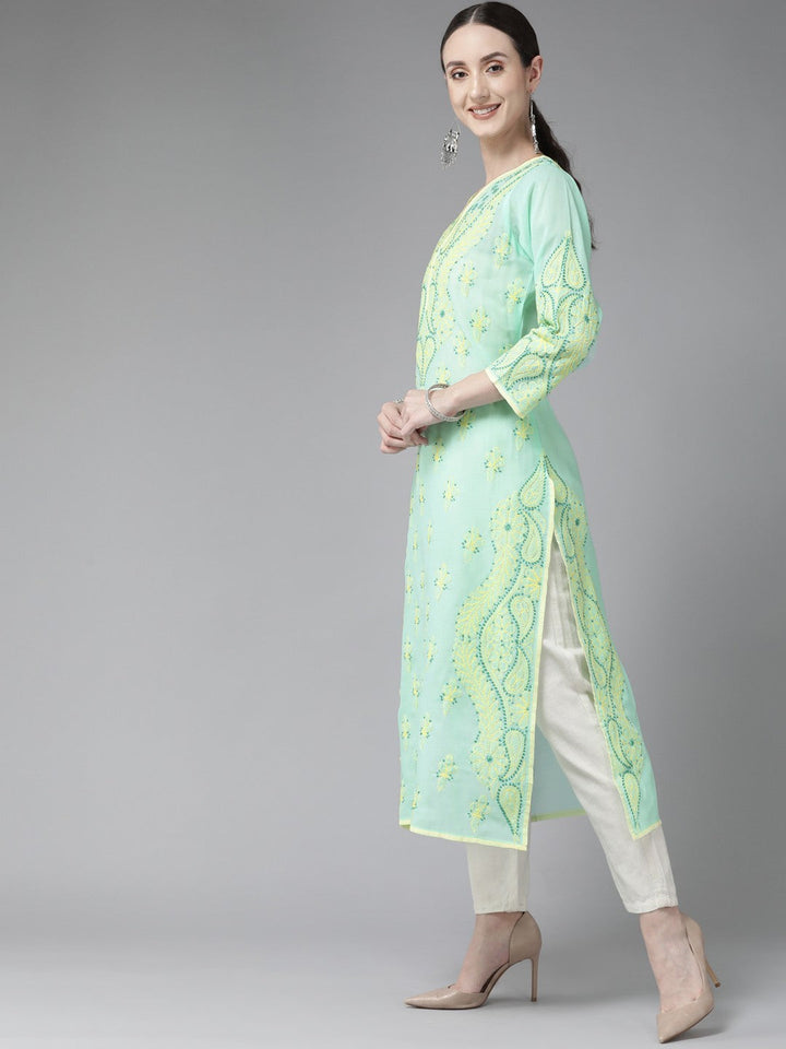 Sea-Green-Cotton-Lucknow-Chikan-Kurta