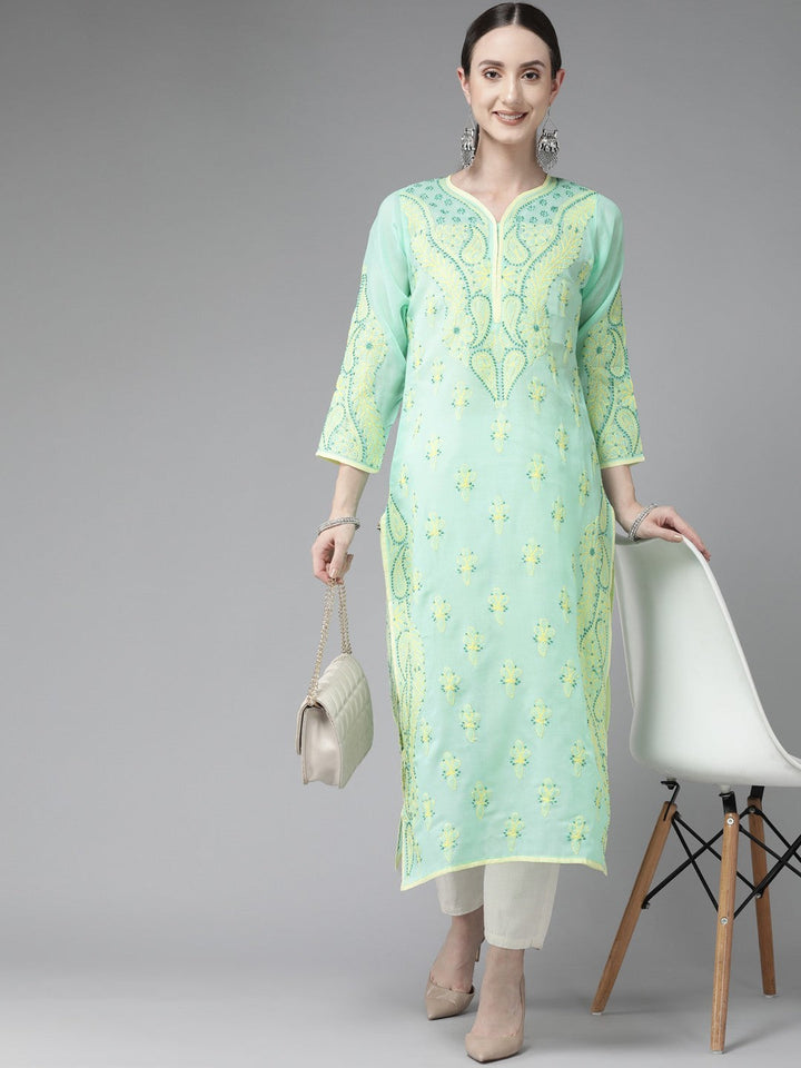Sea-Green-Cotton-Lucknow-Chikan-Kurta