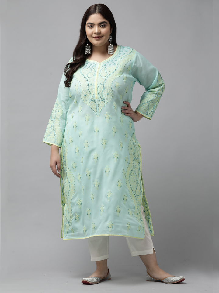 Sea-Green-Cotton-Lucknow-Chikan-Kurta