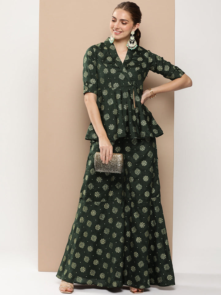 Seaweed Green Art Silk Foil Printed Co-Ord Set