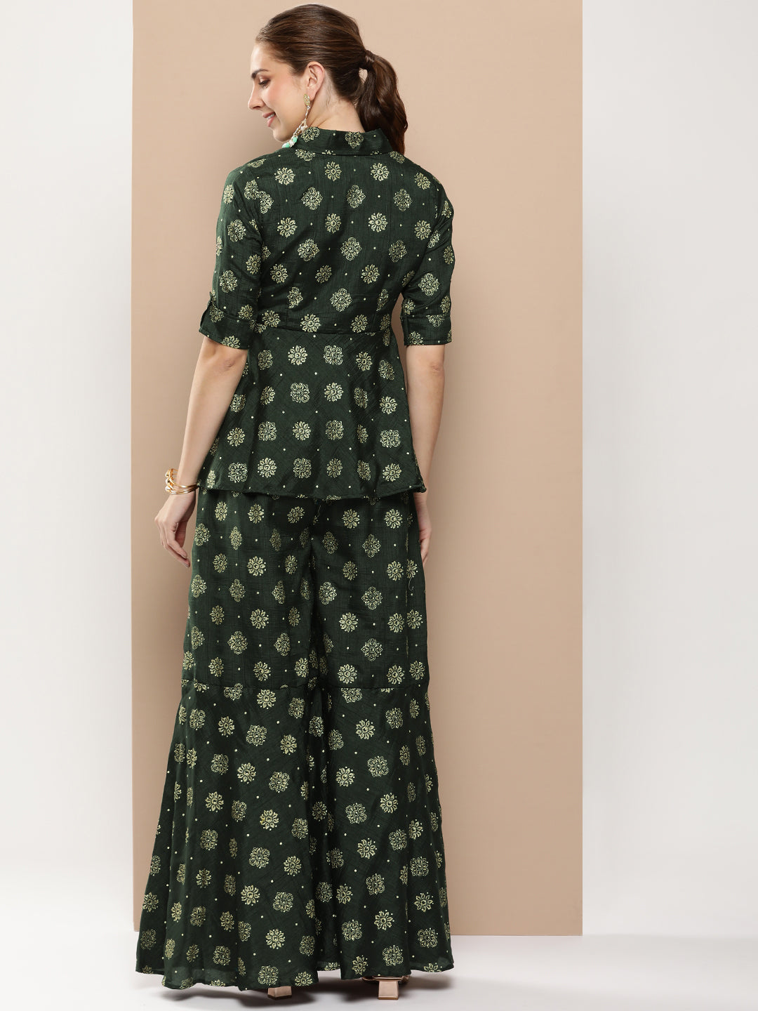 Seaweed Green Art Silk Foil Printed Co-Ord Set